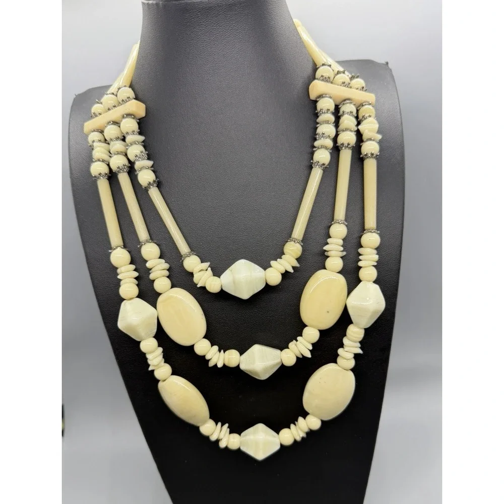 Vintage Multi Strand Glass and Stone Bead Statement 17